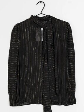 Massimo Dutti Black Blouse with Gold Pinstripes
